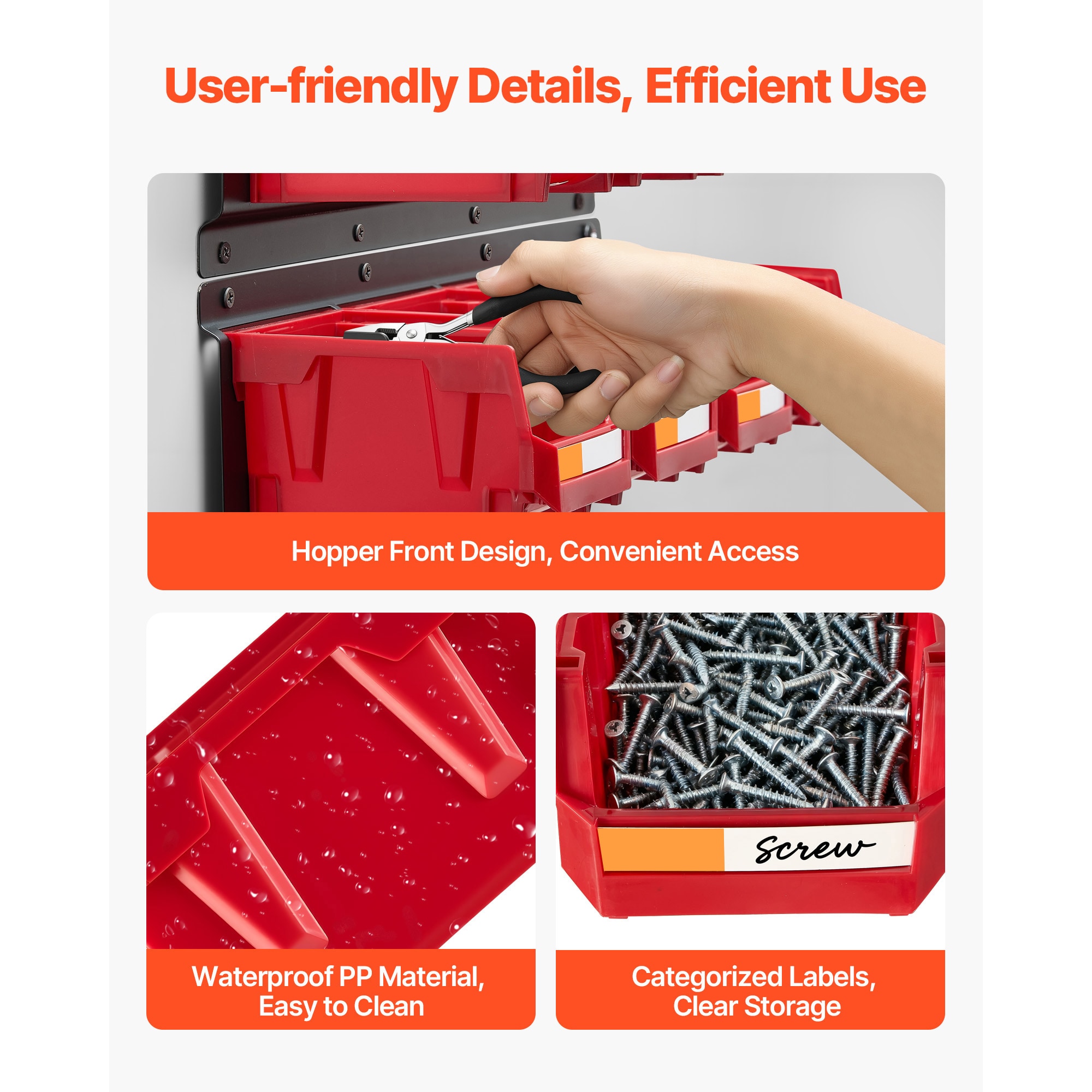 Wall Mounted Storage Bins With Metal Rails For Hardware Tools_voghion.com